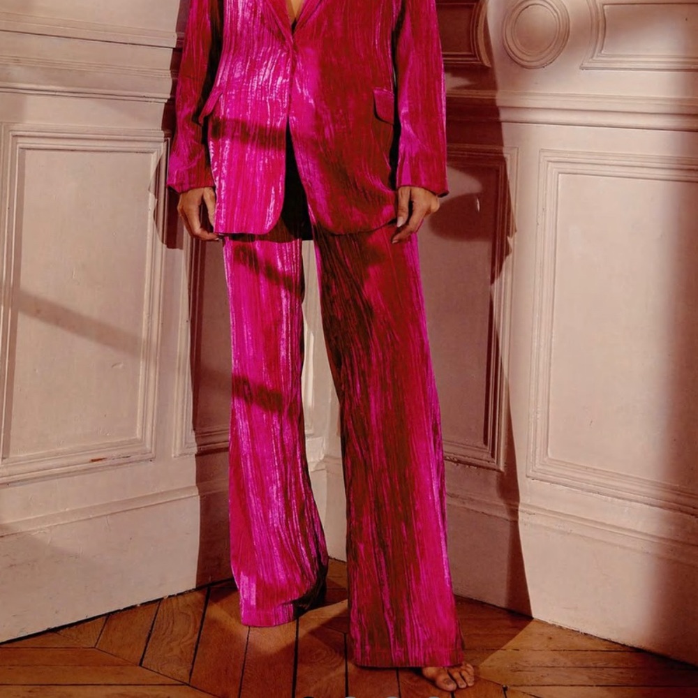 NASTY GAL - Crushed Velvet Pants Hot Pink